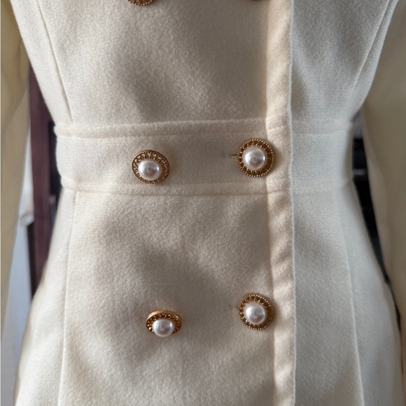 Women Coat, Elegant Cream Double-Breasted Fall Jacket, Christmas Coat, Winter - Picture 12 of 13
